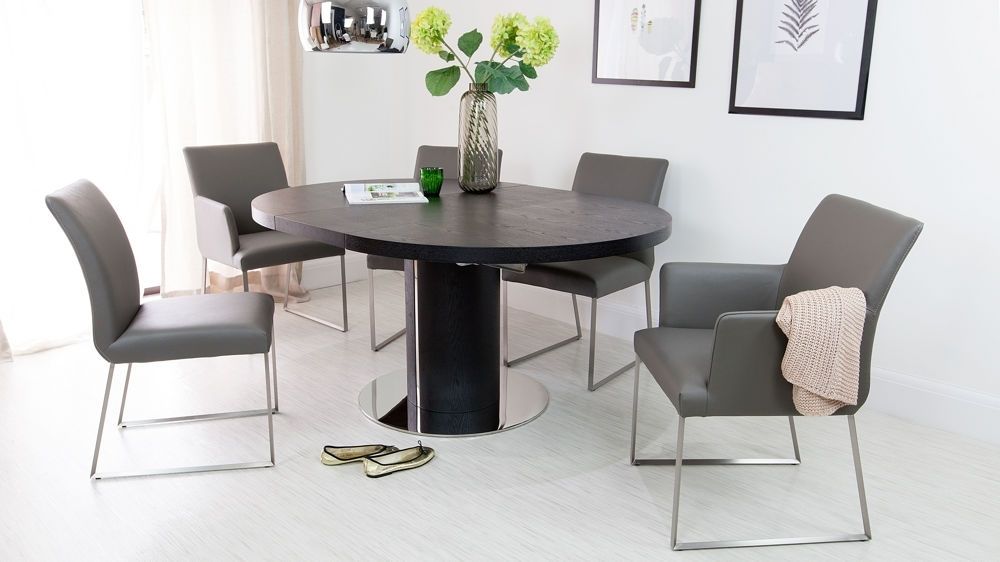 Black Ash Round Extending Dining Table | Pedestal Base | Uk Pertaining To Black Extendable Dining Tables Sets (View 1 of 25)