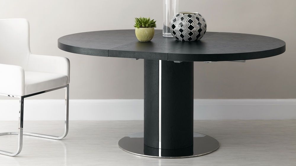 Black Ash Round Extending Dining Table | Pedestal Base | Uk Pertaining To Round Black Glass Dining Tables And Chairs (Photo 21 of 25)
