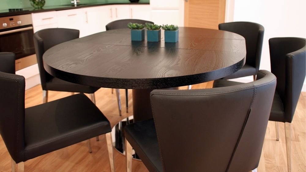 Black Ash Round Extending Dining Table | Pedestal Base | Uk Throughout Circular Extending Dining Tables And Chairs (View 9 of 25)