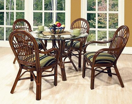 Boca Rattan Amarillo Rattan Dining Set – 5 Pieces (4 Arm Chairs + With Regard To Rattan Dining Tables (Photo 6 of 25)