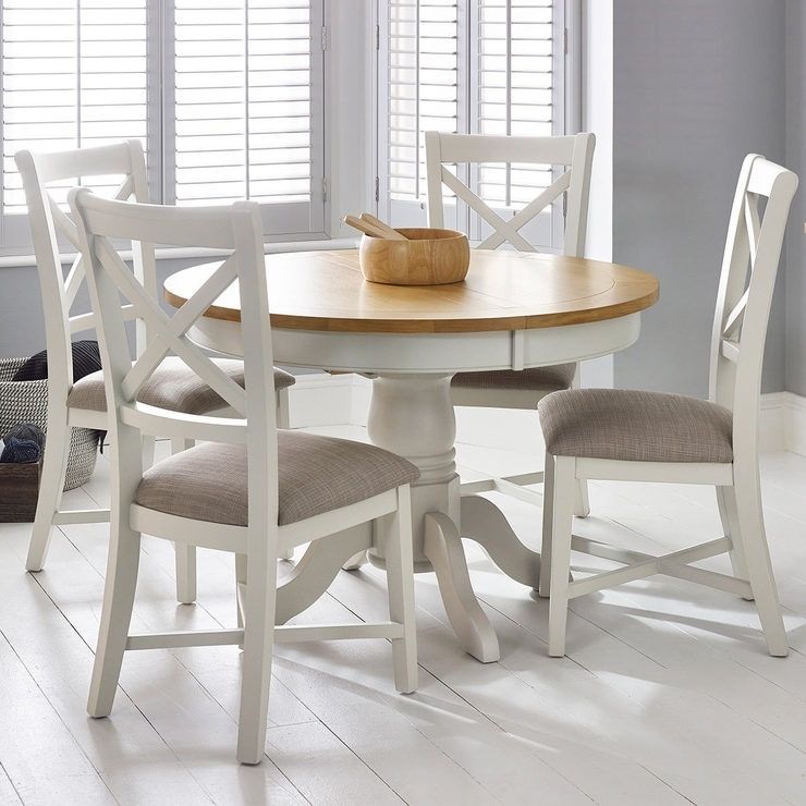 Bordeaux Painted Ivory Round Extending Dining Table + 4 Chairs Within Extending Dining Tables And 4 Chairs (View 1 of 25)