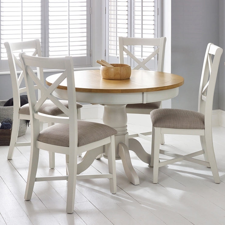 Bordeaux Painted Ivory Round Extending Dining Table + 4 Chairs Within Extending Dining Tables And 4 Chairs (Photo 1 of 25)