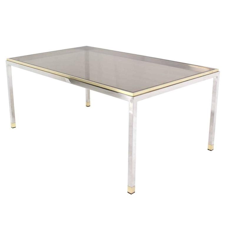 Brass Chrome Smoked Glass Top Rectangular Dining Table For Sale At Throughout Chrome Dining Tables (View 18 of 25)