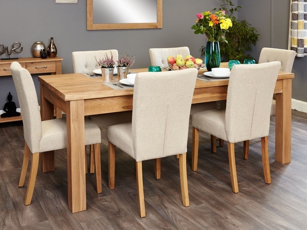 Buy Baumhaus Mobel Oak Extending Dining Set With 6 Flare Back Cream Throughout Extendable Oak Dining Tables And Chairs (View 4 of 25)