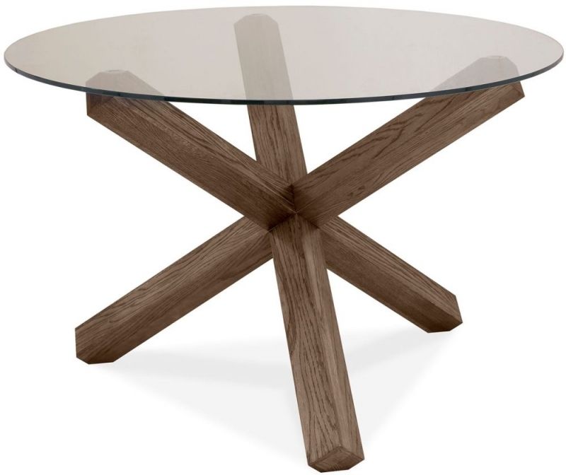Buy Bentley Design Turin Dark Oak Round Glass Dining Table – 120Cm Regarding Oak And Glass Dining Tables (View 19 of 25)