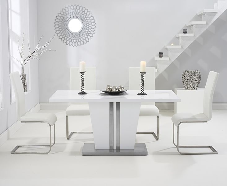 Buy Mark Harris Vigo White High Gloss Dining Set – 160Cm Rectangular For White High Gloss Dining Tables And Chairs (View 4 of 25)