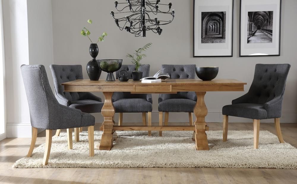 Cavendish Oak Extending Dining Table With 6 Duke Slate Chairs Only With Regard To Extendable Oak Dining Tables And Chairs (View 21 of 25)