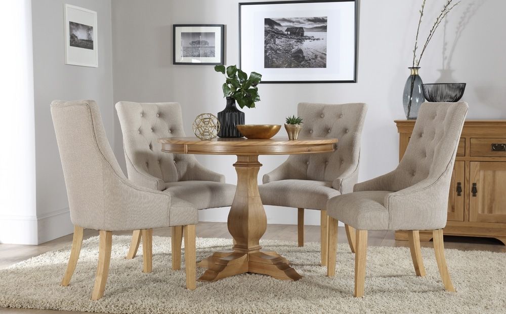 Cavendish Round Oak Dining Table And 4 Fabric Chairs Set (Duke Throughout Round Oak Dining Tables And 4 Chairs (View 1 of 25)