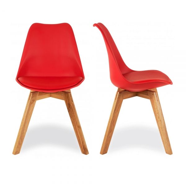 Charles Eames X2 Style Red Dining Chairs With Solid Oak Crossed Wood Throughout Red Dining Chairs (View 23 of 25)