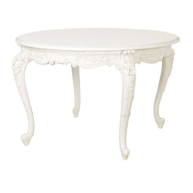 Chateau Antique White French Carved Round Dining Table | White Inside White Circle Dining Tables (View 11 of 25)