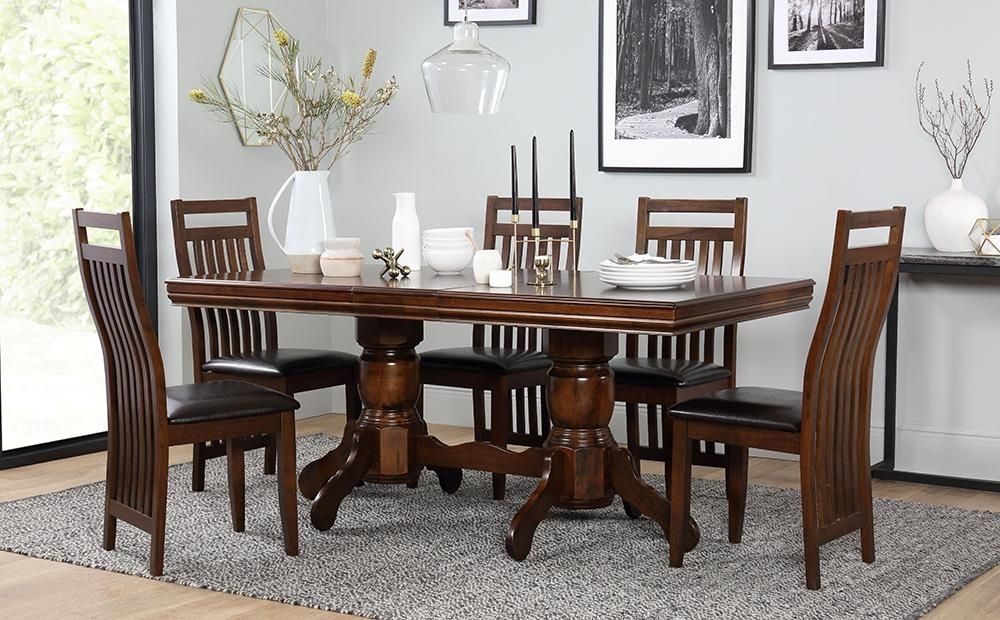 Chatsworth Extending Dark Wood Dining Table And 6 Java Chairs Set For Dark Wooden Dining Tables (View 1 of 25)