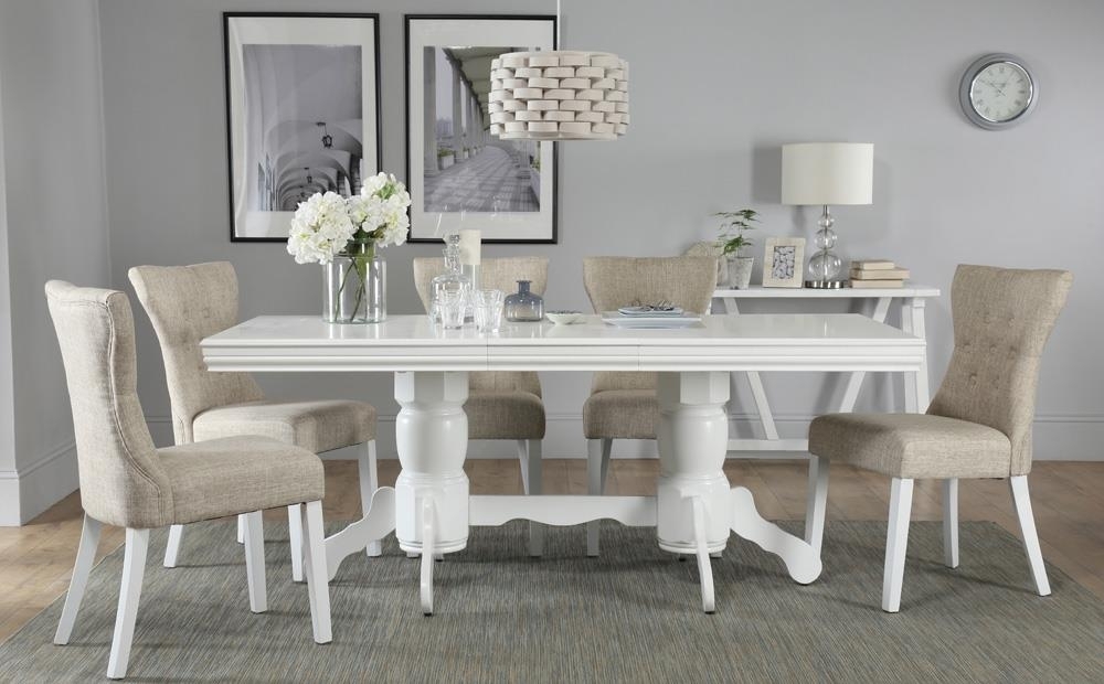 Chatsworth White Extending Dining Table With 6 Bewley Oatmeal Chairs With White Dining Tables (Photo 1 of 25)