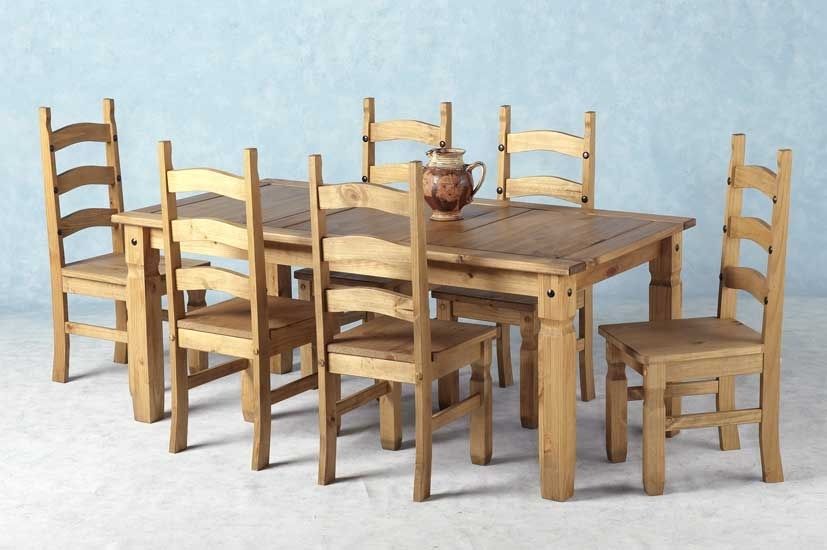 Corona Mexican Pine Dining Set 6 Dining Table & 6 Chairs Inside Dining Table Sets With 6 Chairs (View 9 of 25)