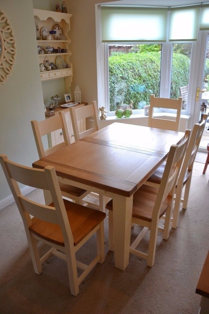 Cotswold Cheltenham Cream Oak Dining Table & Six Chairs | In Pertaining To Cream And Oak Dining Tables (View 9 of 25)