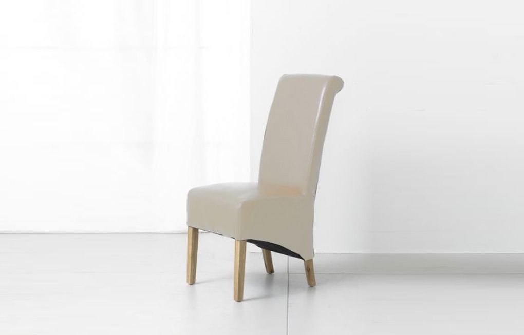 Cream Oak And Bonded Leather Dining Chair | Arika Bespoke Furnishing Throughout Oak Leather Dining Chairs (View 9 of 25)