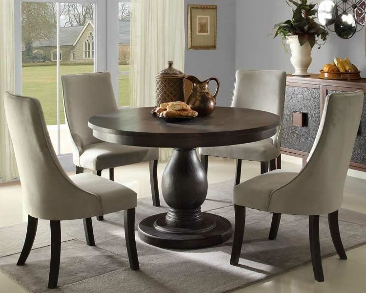 Dandelion 5 Piece Dining Set With Pedestal Round Table & Parson For Pedestal Dining Tables And Chairs (View 1 of 25)