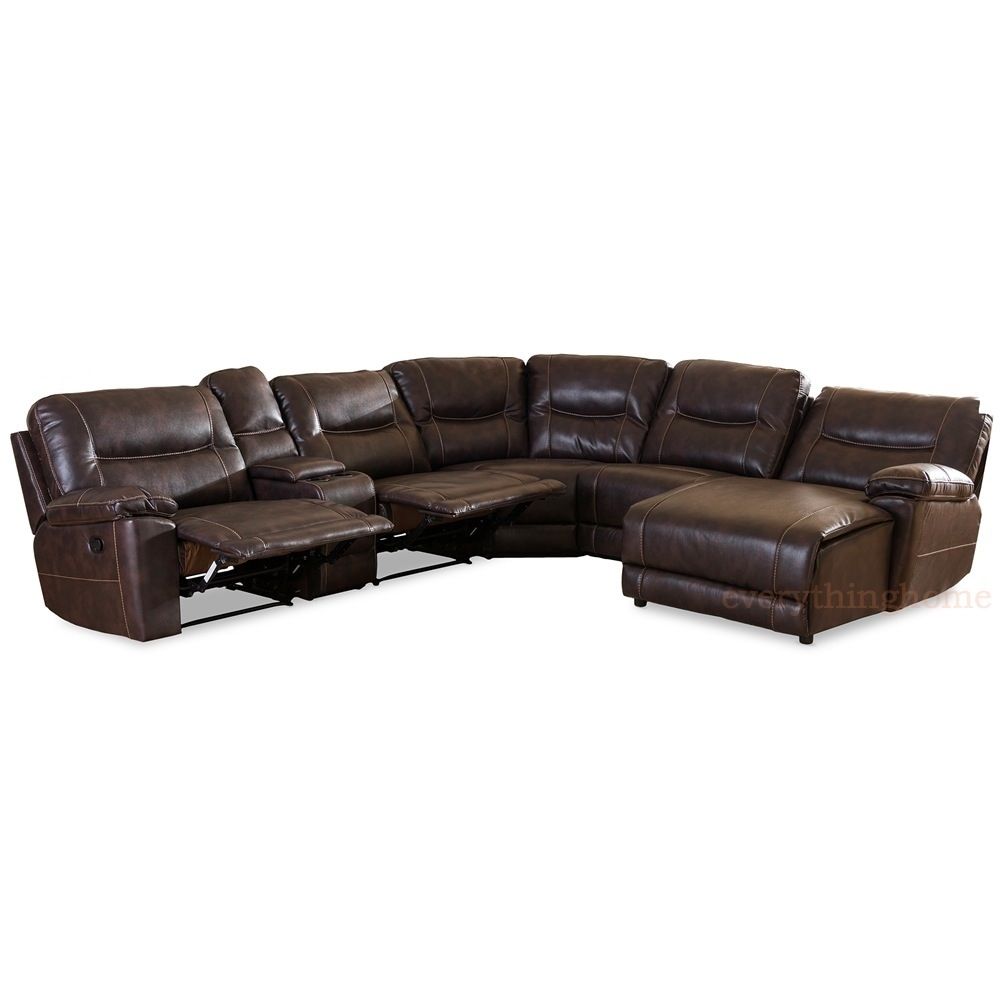 Dark Brown Bonded Leather 6 Piece Theater Sectional Sofa Recliner Regarding Evan 2 Piece Sectionals With Raf Chaise (Photo 6549 of 7825)