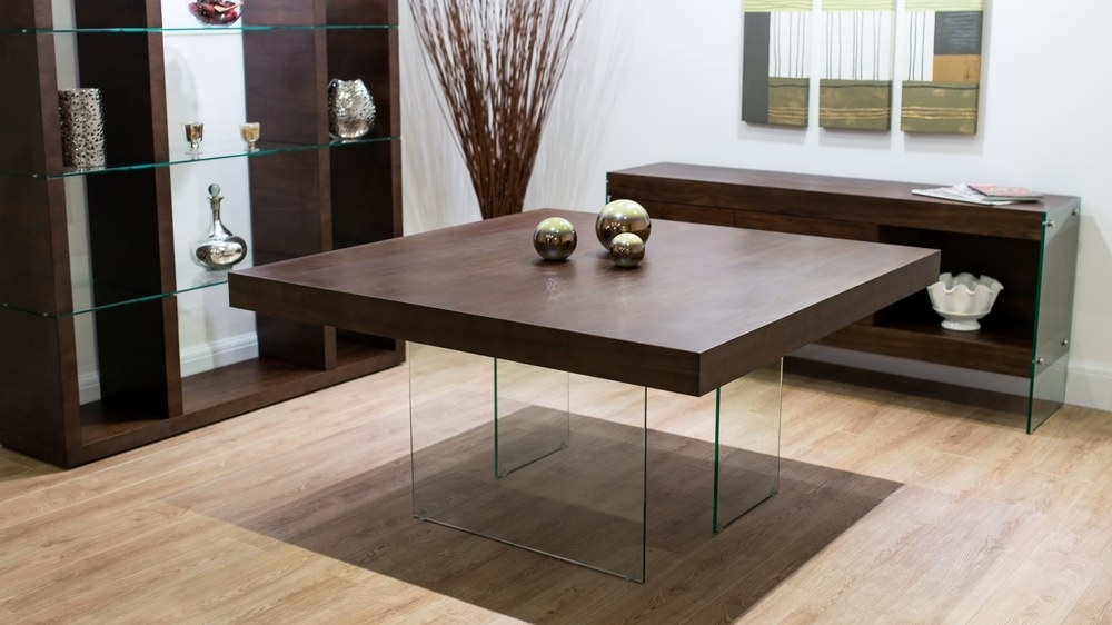 Dark Wood Square Dining Table | Glass Legs | Seats 6 – 8 Pertaining To Dark Wood Square Dining Tables (Photo 1 of 25)