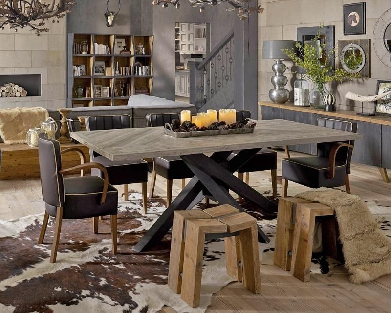 Dialma Brown Grey & Black Dining Table | Industrial Furniture Inside Industrial Style Dining Tables (View 14 of 25)