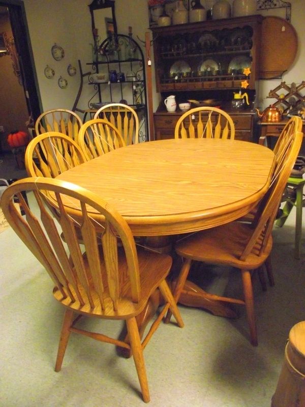 Dinaire Solid Oak Dining Room Set Double Pedestal Table 8 Chairs 3 With Solid Oak Dining Tables And 8 Chairs (View 19 of 25)