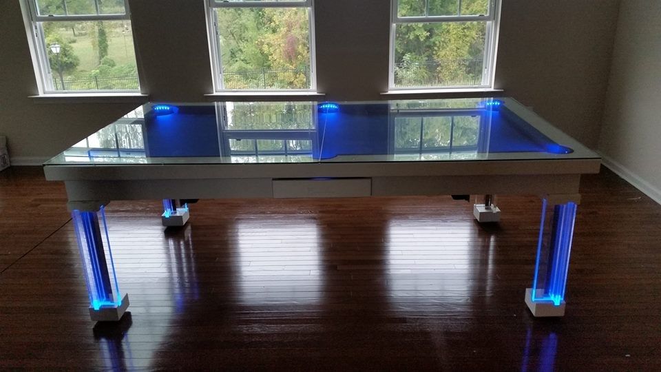 Dining Room Convertible Pool Tablesgeneration Chic Pool – Dining With Regard To Blue Glass Dining Tables (View 24 of 25)