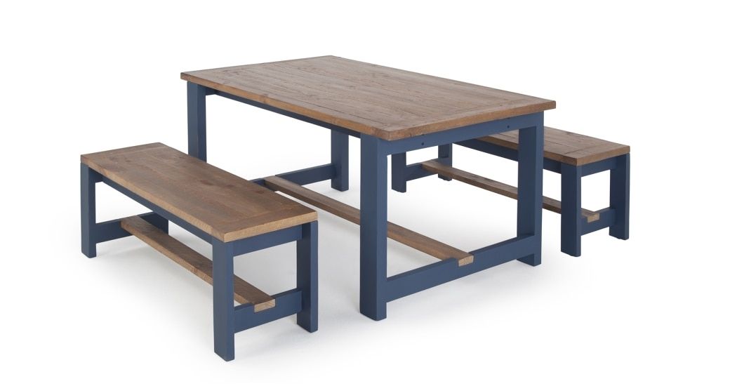 Dining Table And Bench Set, Solid Wood And Blue, Bala | Made Regarding Solid Wood Dining Tables (Photo 10 of 25)