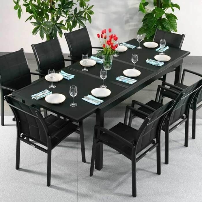 Dining Table Set Florence Black – 8 Person Aluminium & Glass Intended For 8 Seater Black Dining Tables (Photo 1 of 25)