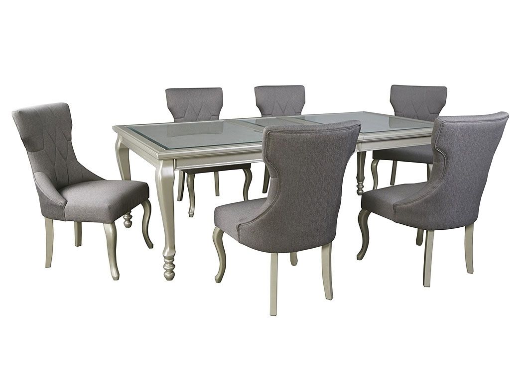 Enes Outlets Coralayne Silver Finish Rectangular Dining Room With Regard To Craftsman 7 Piece Rectangle Extension Dining Sets With Uph Side Chairs (View 9 of 25)