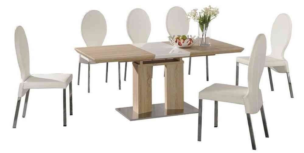 Extending Dining Table And 6 White Chairs Wood Finish /high Gloss In Extending Dining Tables 6 Chairs (View 8 of 25)