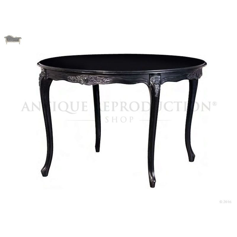 French Provincial Round Dining Table Black – Antique Reproduction Shop For Dark Round Dining Tables (Photo 11 of 25)