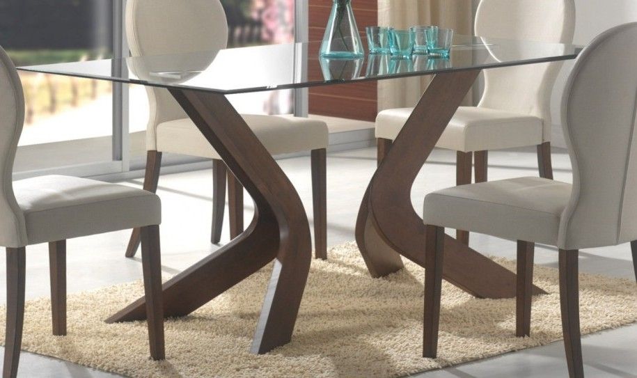 Glass Top Dining Tables With Wood Base Glass Dining Table With Wood Inside Contemporary Base Dining Tables (View 11 of 25)