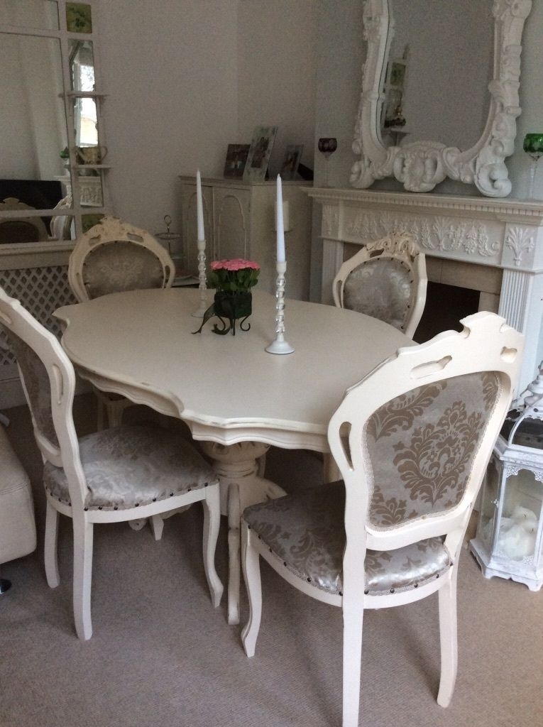 Gorgeous! French Louis Shabby Chic Cream Dining Table 4 Chairs Inside Shabby Chic Cream Dining Tables And Chairs (Photo 1 of 25)