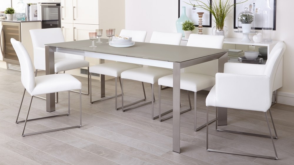 Grey Frosted Glass Dining Table | Extending Dining Table Uk With Regard To Grey Glass Dining Tables (Photo 1 of 25)