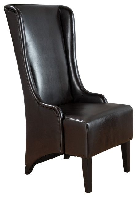 Haddone High Back Brown Leather Dining Chair – Midcentury – Dining For High Back Leather Dining Chairs (Photo 10 of 25)