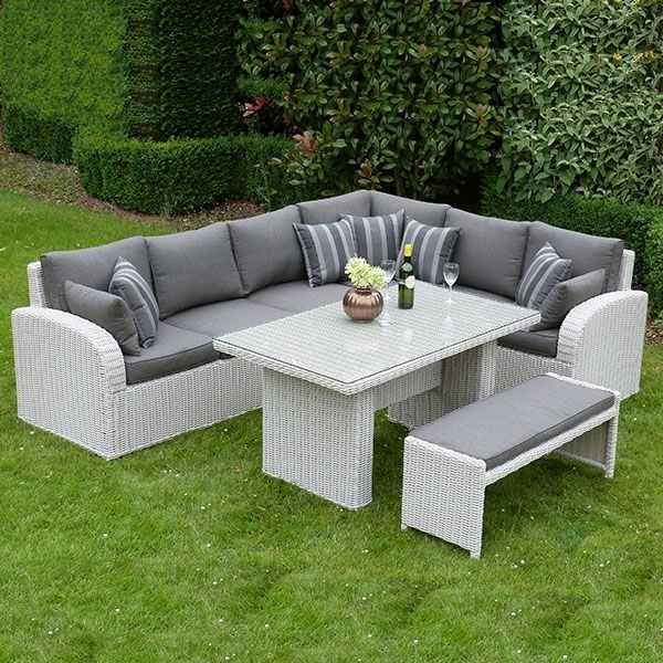 Havana Corner Dining Set & Bench – Pebble Rattan – Outside Edge Within Havana Dining Tables (View 14 of 25)