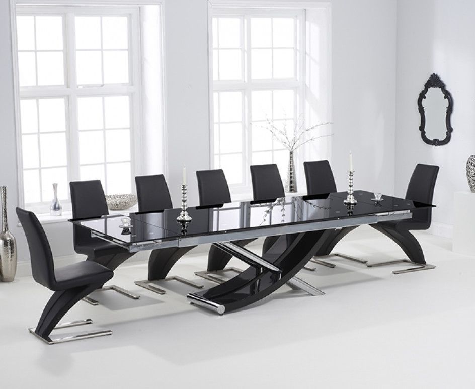 Hilton 210Cm Extending Black Glass Dining Table With Hampstead Z Throughout Black Glass Dining Tables (View 15 of 25)