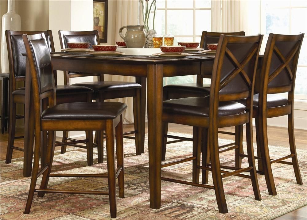 Homelegance Verona 7 Piece Counter Height Dining Set With X Back Throughout Verona Dining Tables (View 22 of 25)