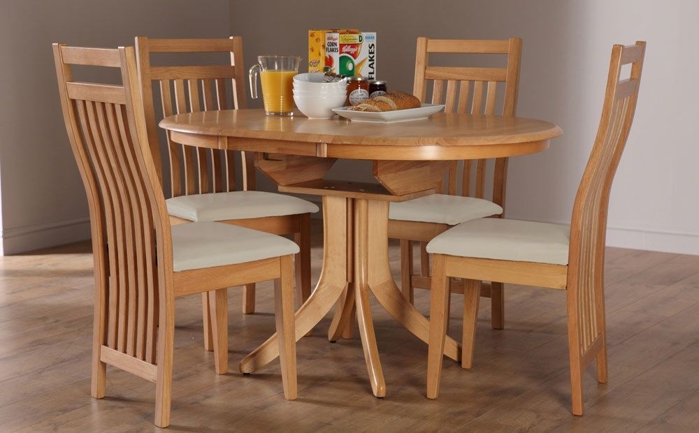 Hudson Bali Round Extending Oak Dining Table And 4 6, Oak Extending With Extendable Oak Dining Tables And Chairs (View 15 of 25)
