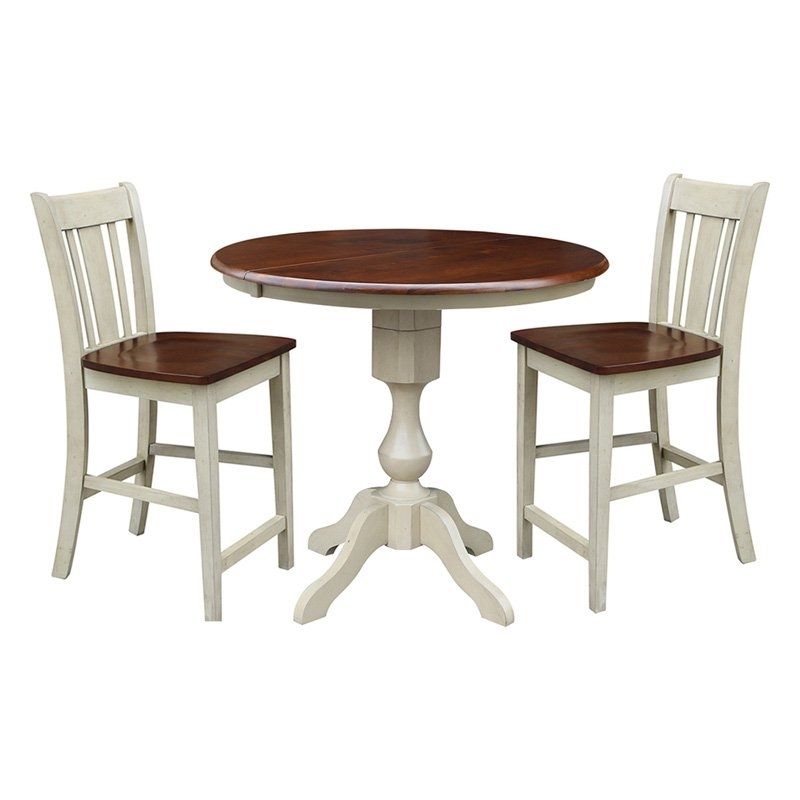 International Concepts 3 Piece Curved Base Dining Table Set With San Pertaining To Jaxon 5 Piece Extension Counter Sets With Wood Stools (View 12 of 25)