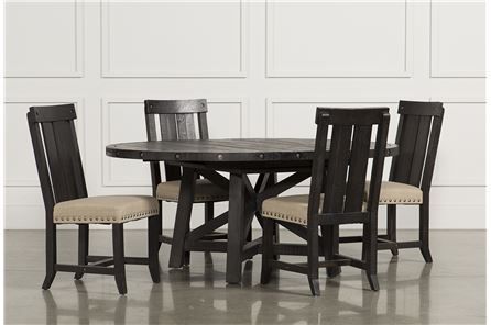 Jaxon 5 Piece Extension Round Dining Set W/wood Chairs, Café | Round Within Jaxon 6 Piece Rectangle Dining Sets With Bench & Uph Chairs (View 1 of 25)