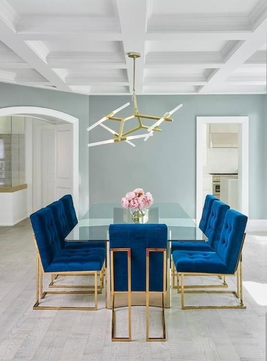 Jonathan Adler Goldfinger Blue Velvet Dining Chairs Frame A Stunning Intended For Blue Dining Tables (View 1 of 25)