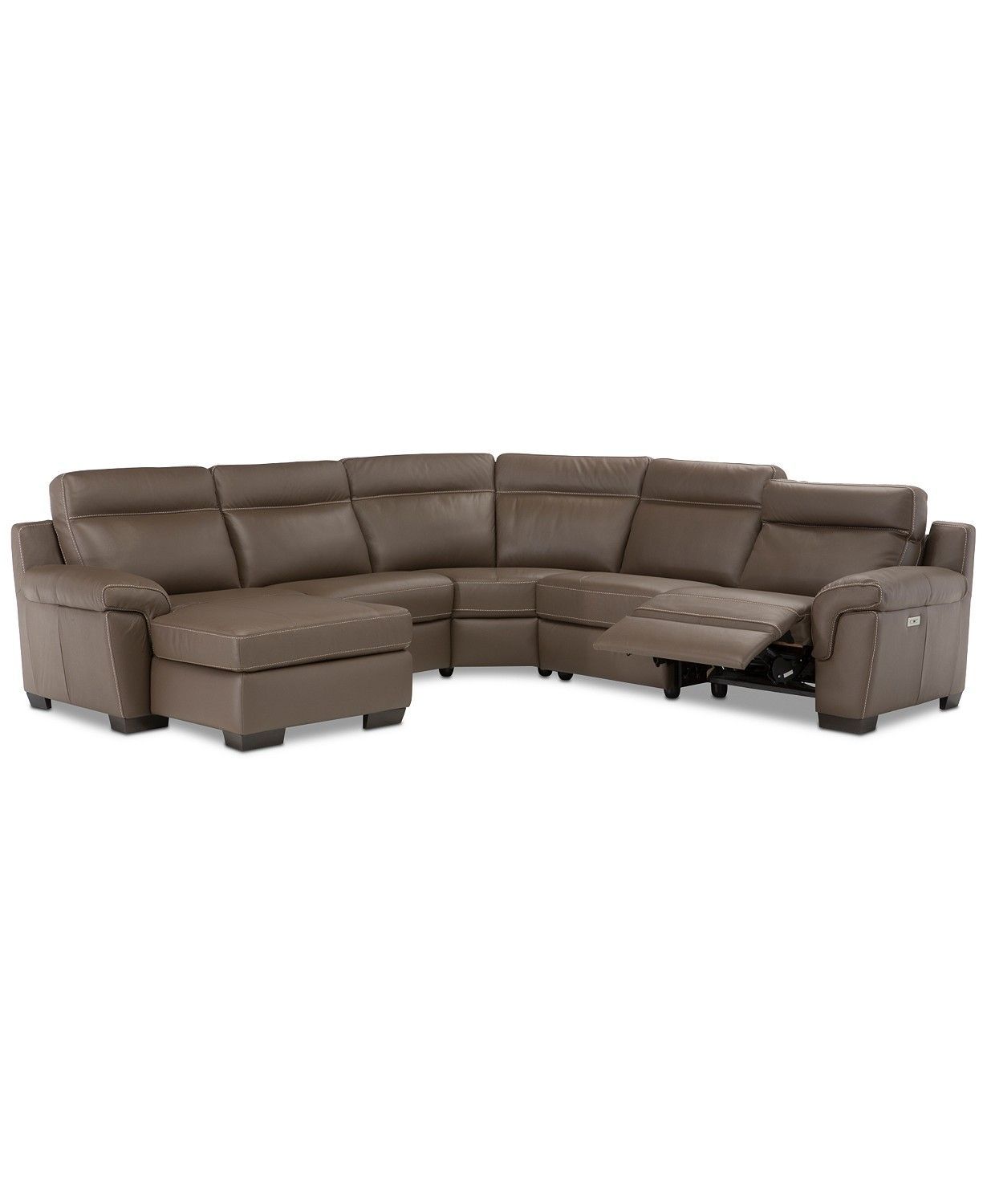 Julius Ii 5 Pc. Leather Chaise Sectional Sofa With 1 Power Recliner Throughout Clyde Saddle 3 Piece Power Reclining Sectionals With Power Headrest &amp; Usb (Photo 7 of 25)
