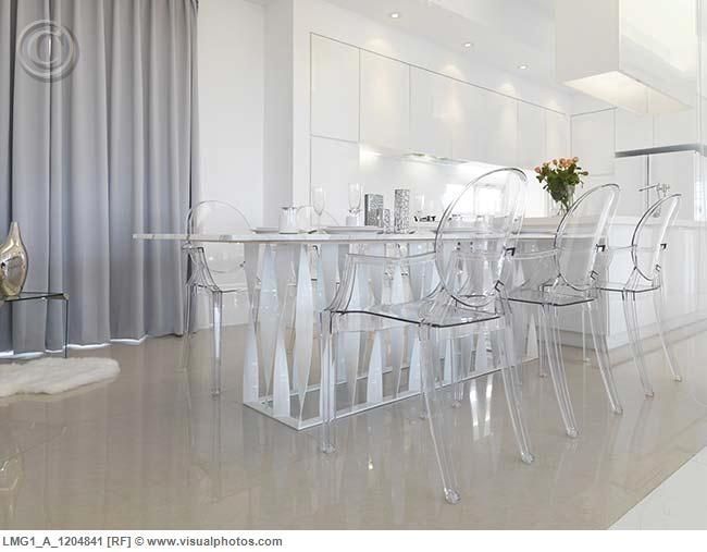 Low Angle Modern Dining Table With Clear Plastic Chairs – Love This With Regard To Clear Plastic Dining Tables (View 1 of 25)