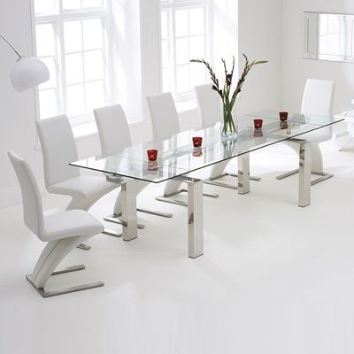 Lunar Glass Extending Dining Table With 8 Harvey White Chairs Inside Extending Glass Dining Tables And 8 Chairs (View 1 of 25)
