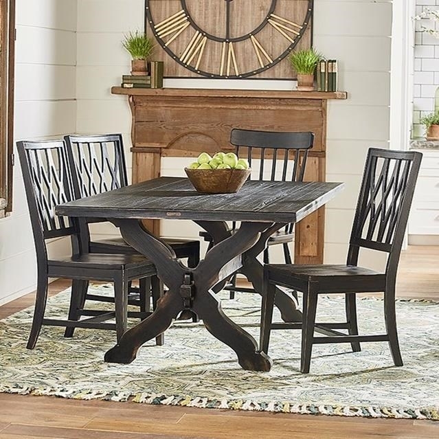 Magnolia Homejoanna Gaines Primitive Rustic Trestle Table And Throughout Magnolia Home Sawbuck Dining Tables (Photo 1 of 25)