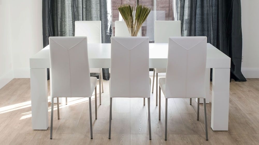 Modern Elegant White Oak Dining Table And Leather Chairs | Seats 8 With Regard To 8 Seater White Dining Tables (View 8 of 25)