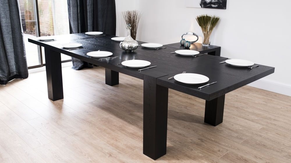 Modern Large Extending Black Ash Dining Table | Chunky Legs | Seats 14 For Black Extending Dining Tables (View 1 of 25)