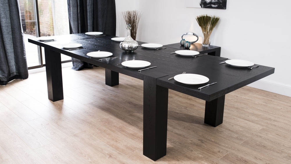 Modern Large Extending Black Ash Dining Table | Chunky Legs | Seats 14 With Extending Black Dining Tables (Photo 1 of 25)