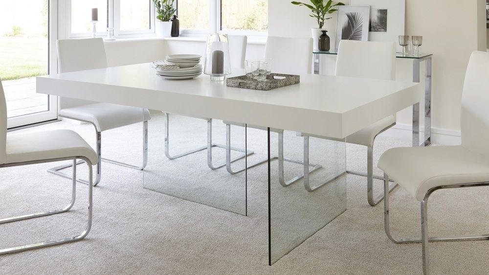 Modern White Oak Dining Table | Glass Legs | Seats 6 – 8 Inside Glass Dining Tables (View 1 of 25)
