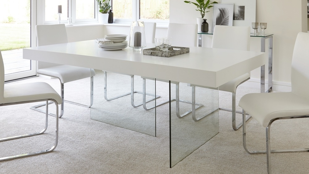 Modern White Oak Dining Table | Glass Legs | Seats 6 – 8 Inside Glass Dining Tables (Photo 1 of 25)